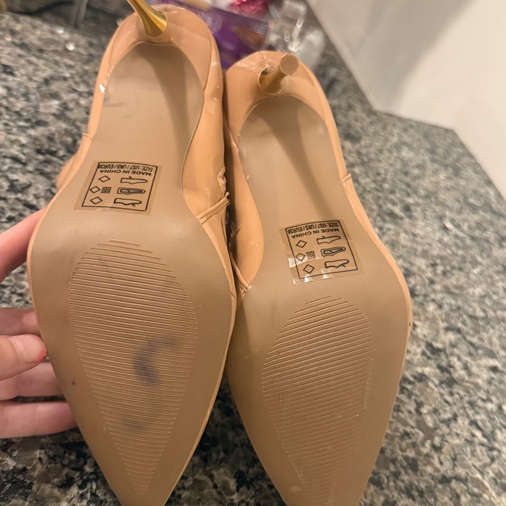 Tan high gloss comfy high heel boots - Picture 7 of 7